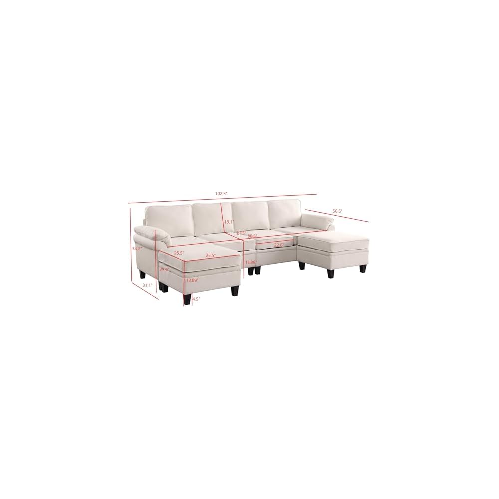 102'' Chenille Modular U Shaped Sectional Sofa DIY Combination 6 Seater Couch with Removable Seat Cushion and Storage Ottomans for Living Room/Apartment