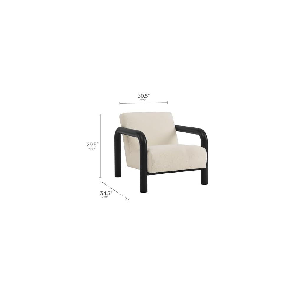 Modway Sereno Modern Boucle Fabric Accent Chair in Cream Black with Rounded Wood Armrests – Upholstered Lounge Chair for Living Room or Bedroom