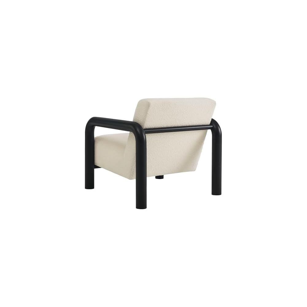 Modway Sereno Modern Boucle Fabric Accent Chair in Cream Black with Rounded Wood Armrests – Upholstered Lounge Chair for Living Room or Bedroom