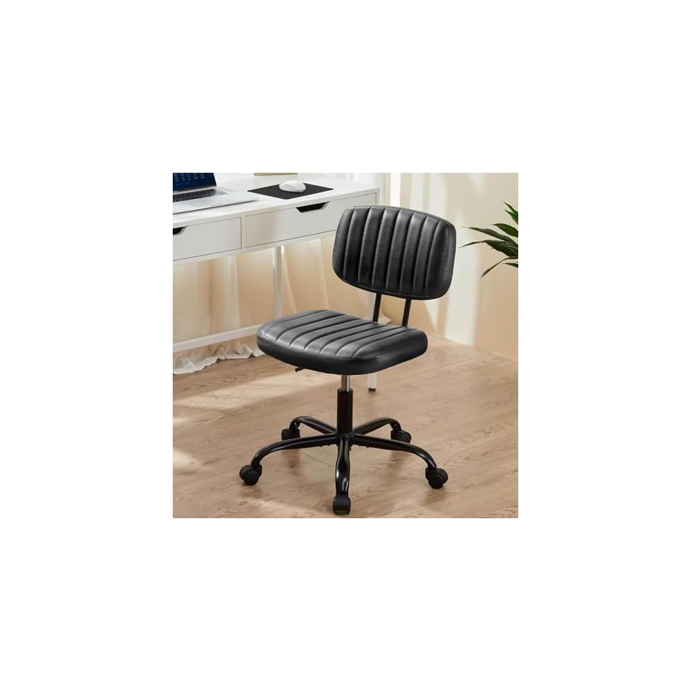 Elevon Small Office Computer Desk Chair with Wheels and Lumbar Support, Comfy Cute Armlees PU Leather Vanity Rolling Swuvel Task Chair No Arm for Adult, Student