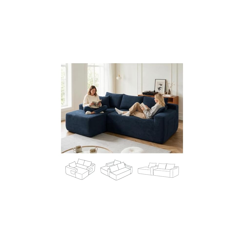 Skepphlay 85" L Shaped Sectional Sofa, Cotton Linen Boneless Couch
