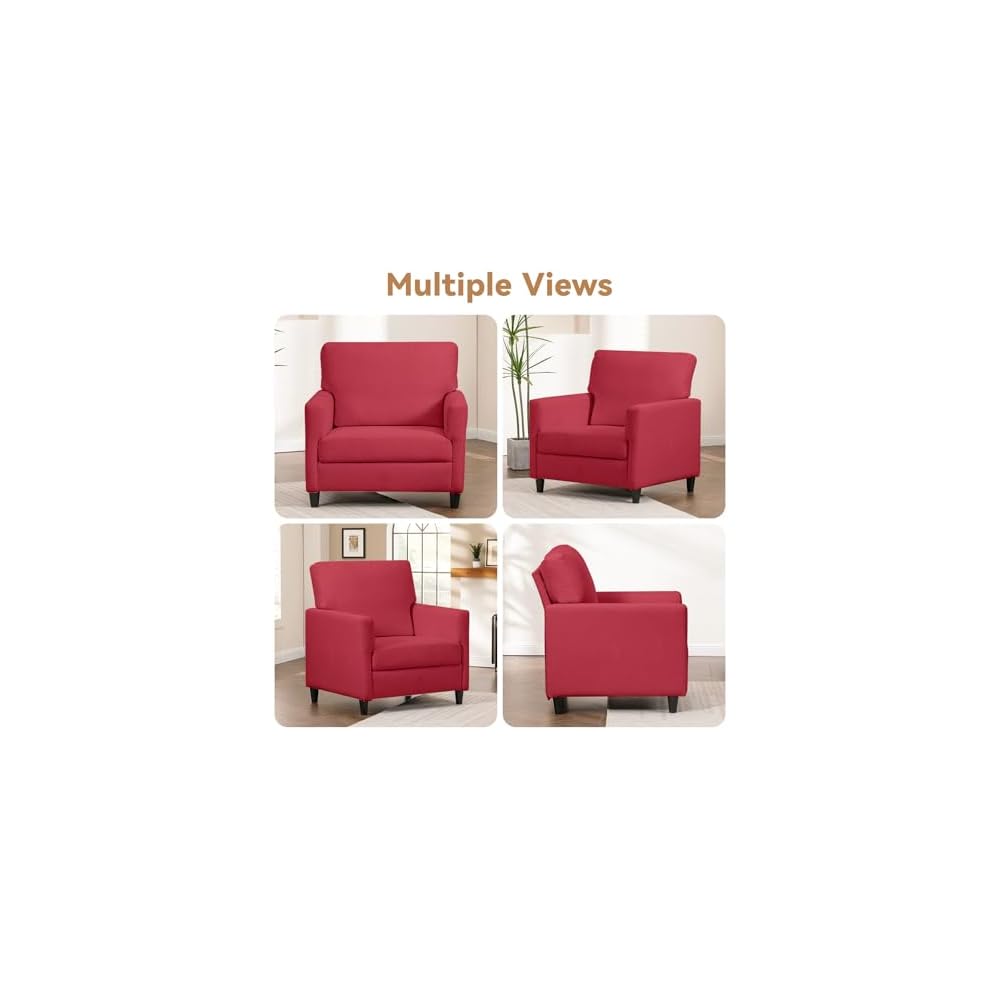 COMHOMA Relaxing Chair, TV Chair, Lounge Chair, Living Room, Single Sofa for Bedroom, Reading Corner, Side Chair with Soft Memory Foam, Lounge Seat, Linen Cover, Red