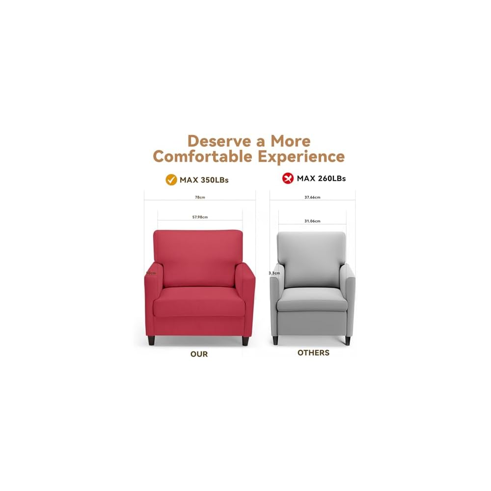 COMHOMA Relaxing Chair, TV Chair, Lounge Chair, Living Room, Single Sofa for Bedroom, Reading Corner, Side Chair with Soft Memory Foam, Lounge Seat, Linen Cover, Red
