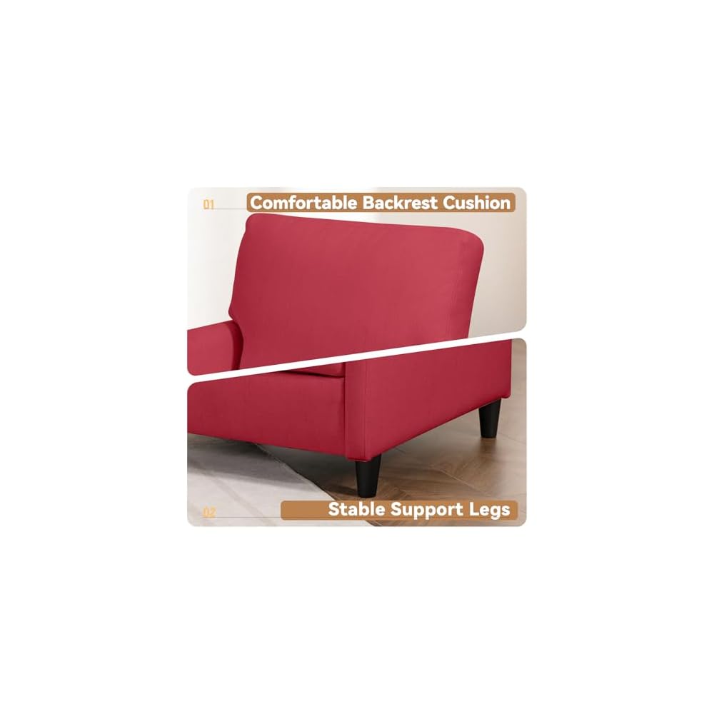 COMHOMA Relaxing Chair, TV Chair, Lounge Chair, Living Room, Single Sofa for Bedroom, Reading Corner, Side Chair with Soft Memory Foam, Lounge Seat, Linen Cover, Red