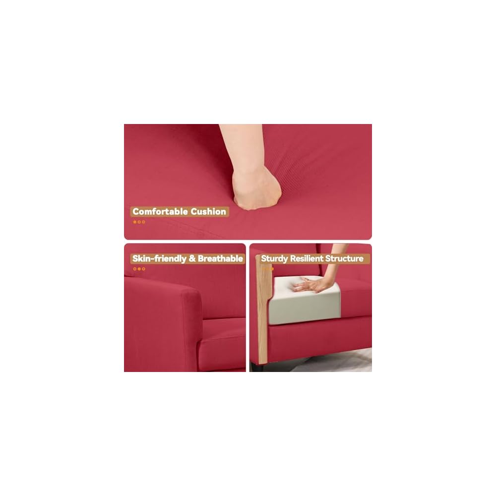 COMHOMA Relaxing Chair, TV Chair, Lounge Chair, Living Room, Single Sofa for Bedroom, Reading Corner, Side Chair with Soft Memory Foam, Lounge Seat, Linen Cover, Red