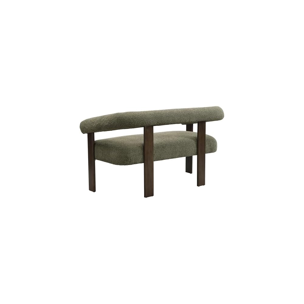 Merax 53.25" Round Armrest Loveseat with Boucle Fabric & Solid Rubberwood Frame, Curved 2-Seater Accent Sofa for Small Apartment, Living Room, Green+Brown