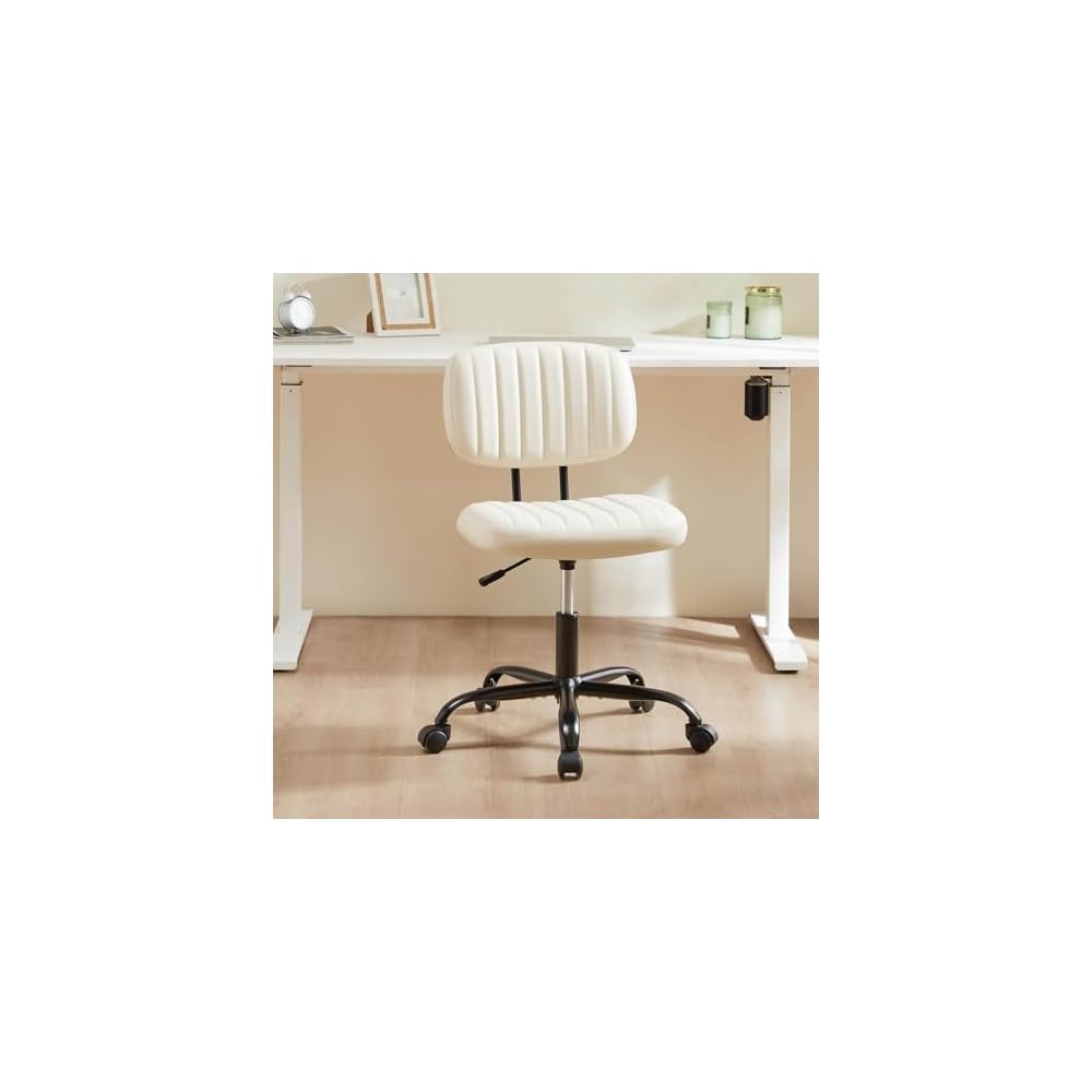 Elevon Small Office Computer Desk Chair with Wheels and Lumbar Support, Comfy Cute Armlees PU Leather Vanity Rolling Swuvel Task Chair No Arm for Adult, Student