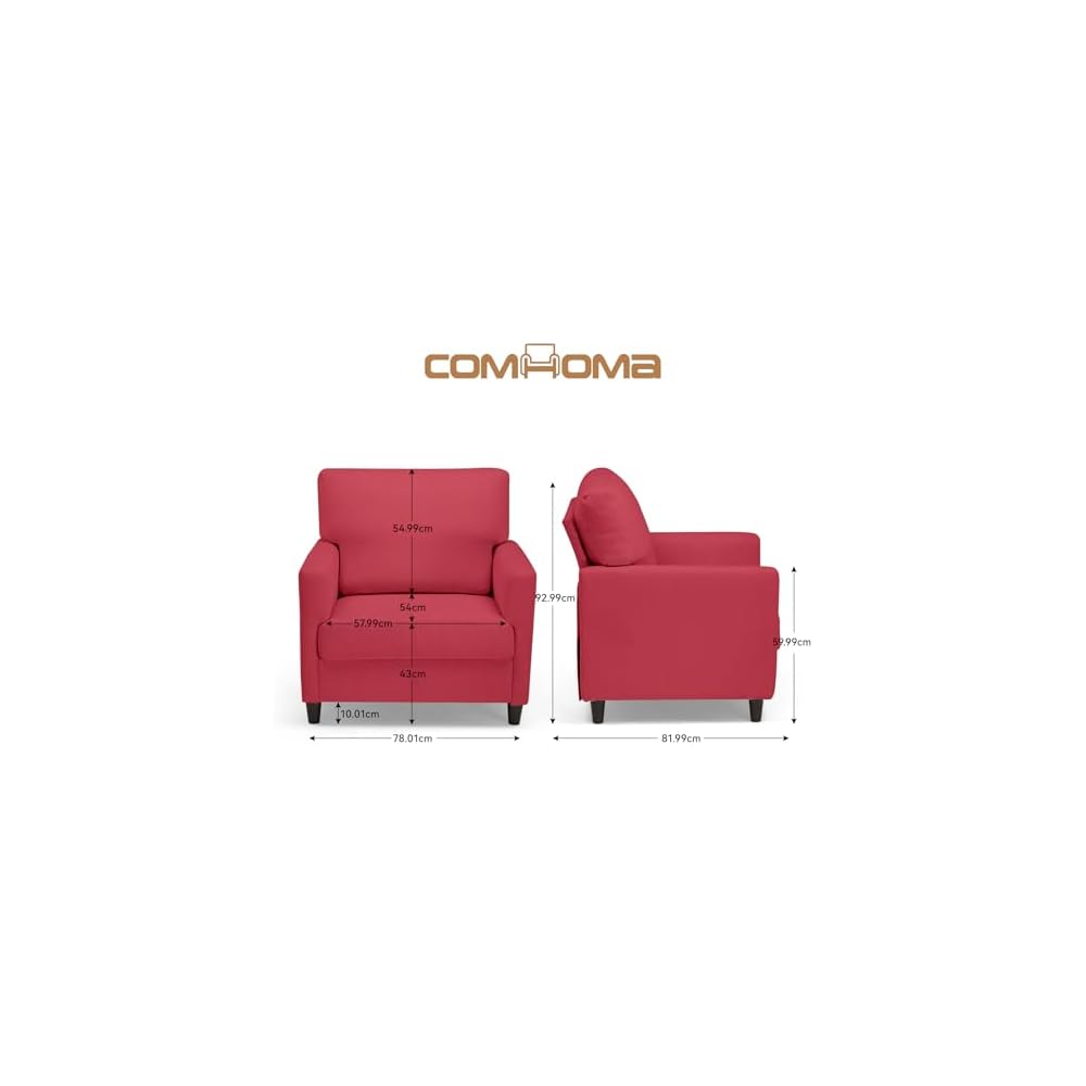 COMHOMA Relaxing Chair, TV Chair, Lounge Chair, Living Room, Single Sofa for Bedroom, Reading Corner, Side Chair with Soft Memory Foam, Lounge Seat, Linen Cover, Red
