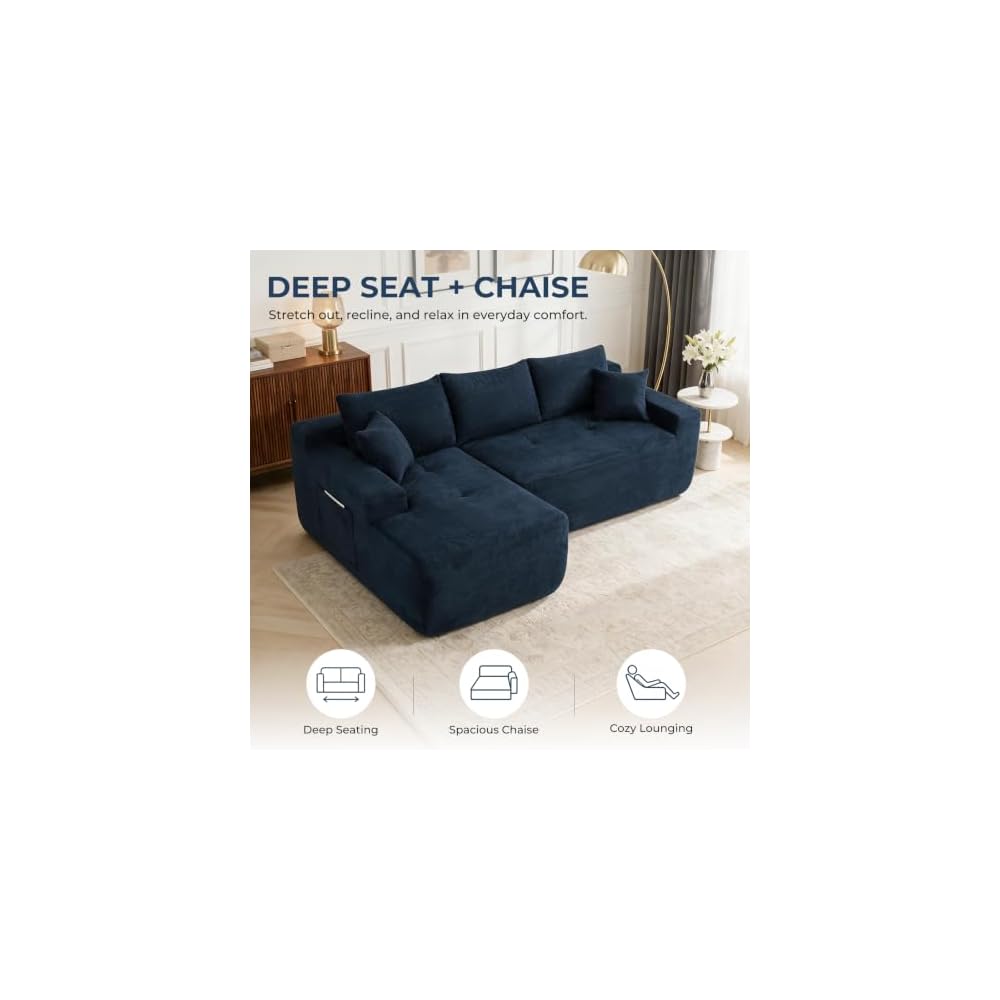 Skepphlay 85" L Shaped Sectional Sofa, Cotton Linen Boneless Couch