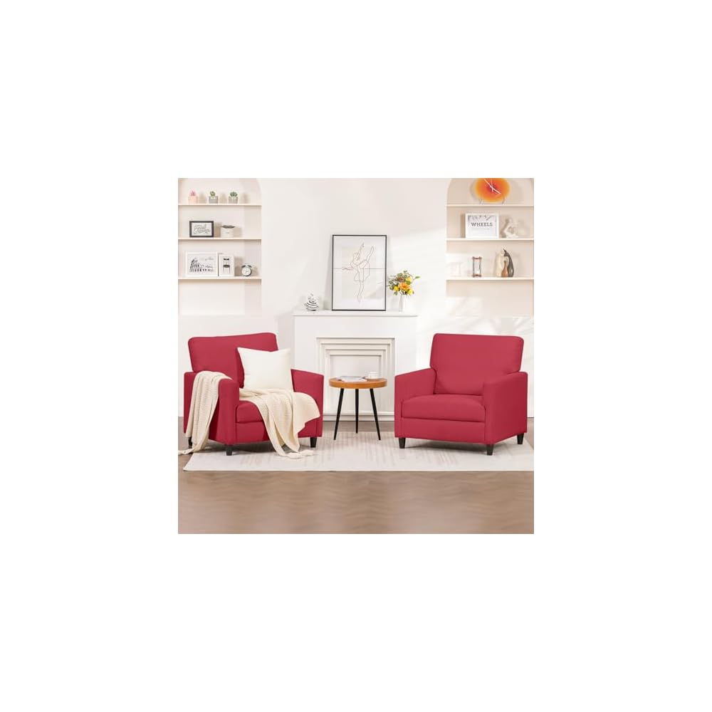 COMHOMA Relaxing Chair, TV Chair, Lounge Chair, Living Room, Single Sofa for Bedroom, Reading Corner, Side Chair with Soft Memory Foam, Lounge Seat, Linen Cover, Red