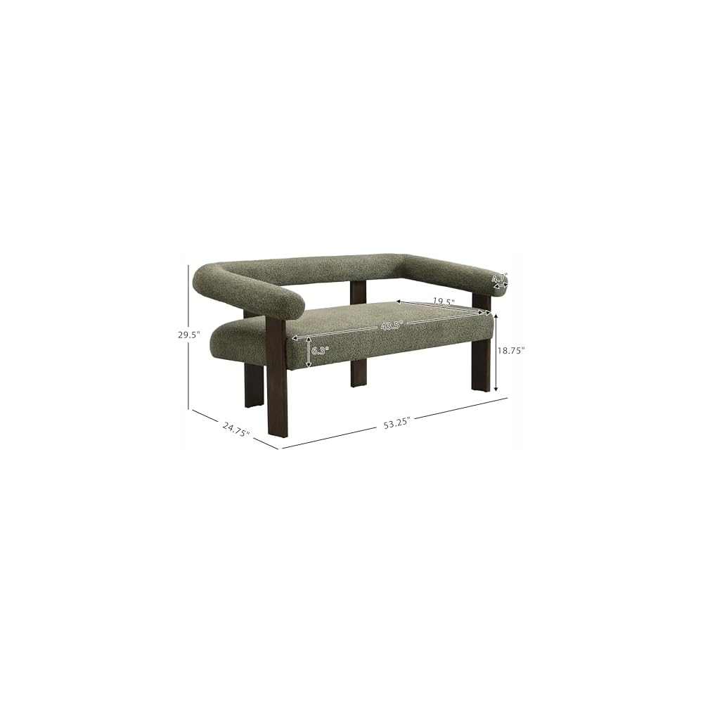 Merax 53.25" Round Armrest Loveseat with Boucle Fabric & Solid Rubberwood Frame, Curved 2-Seater Accent Sofa for Small Apartment, Living Room, Green+Brown