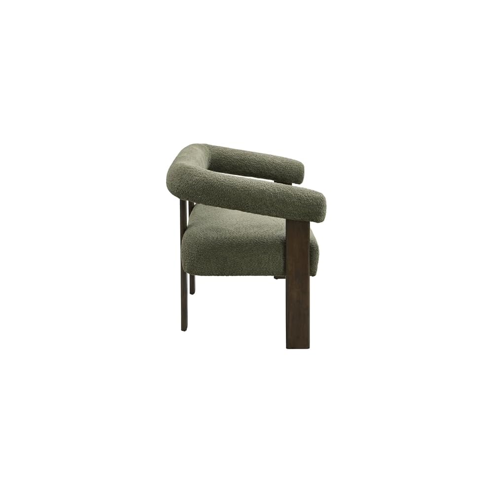 Merax 53.25" Round Armrest Loveseat with Boucle Fabric & Solid Rubberwood Frame, Curved 2-Seater Accent Sofa for Small Apartment, Living Room, Green+Brown