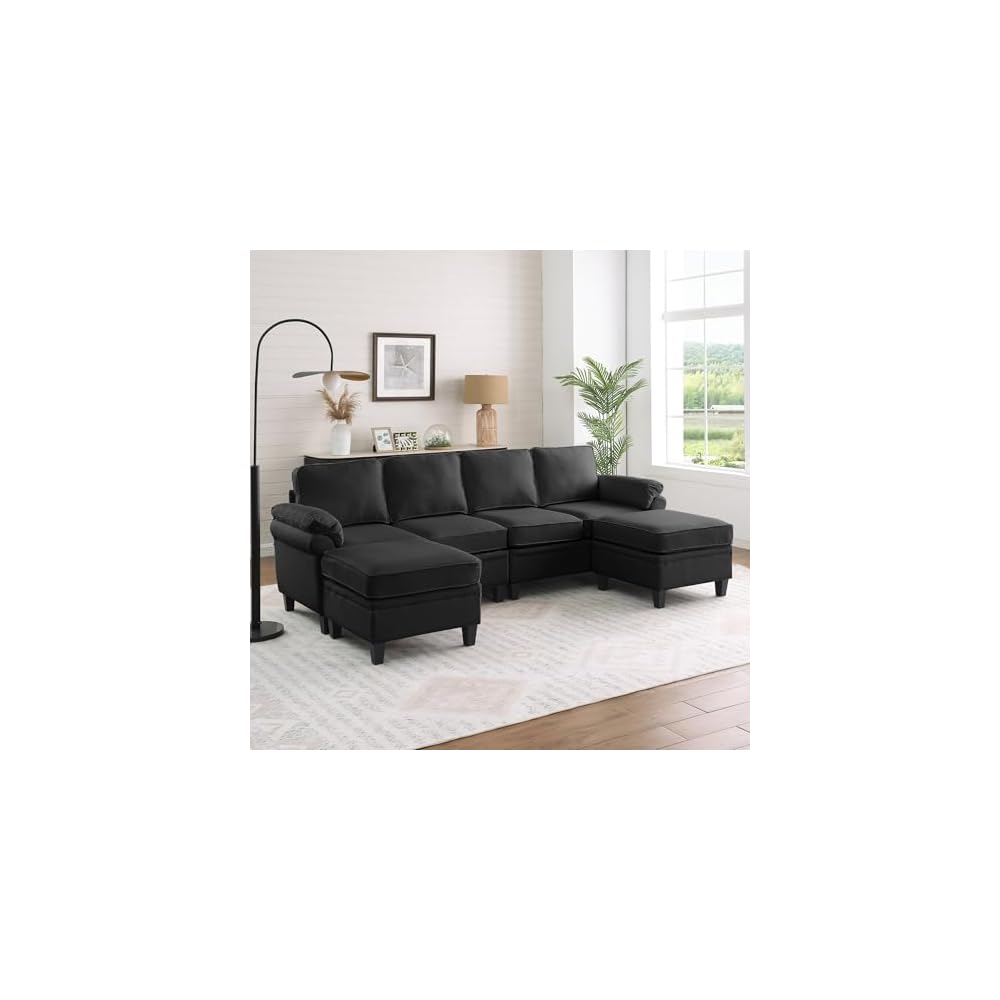 102'' Chenille Modular U Shaped Sectional Sofa DIY Combination 6 Seater Couch with Removable Seat Cushion and Storage Ottomans for Living Room/Apartment