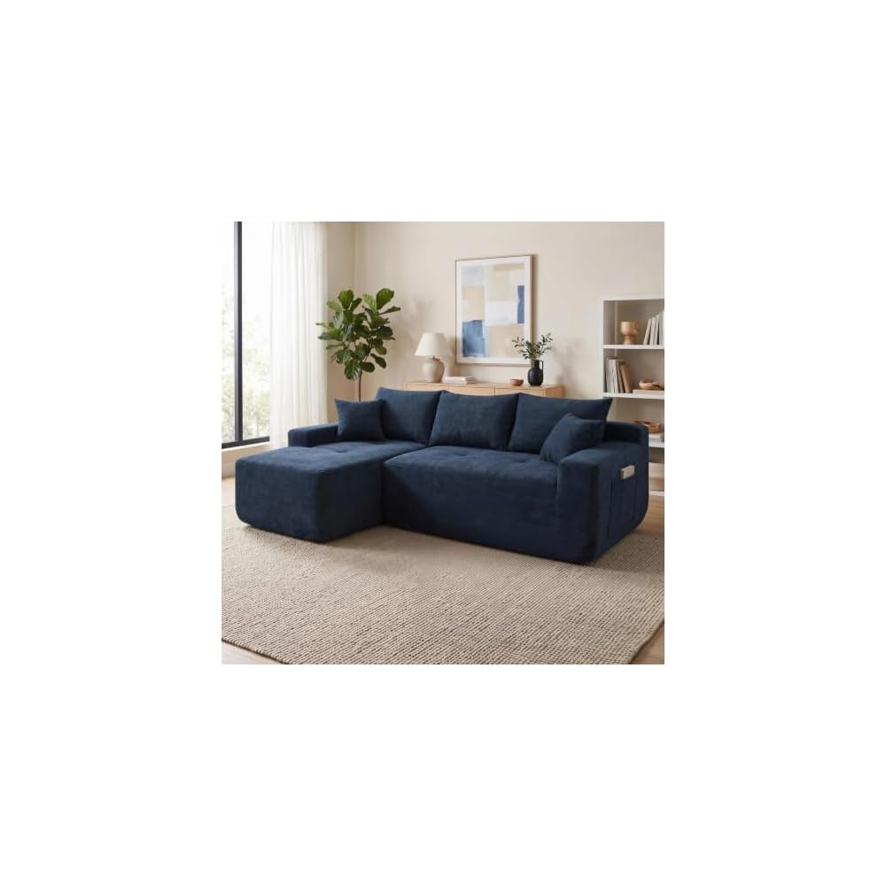 Skepphlay 85" L Shaped Sectional Sofa, Cotton Linen Boneless Couch