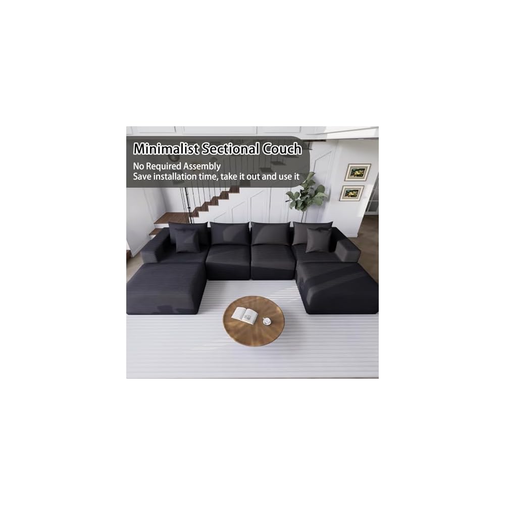 39" Oversized Boneless Foot Stool, Square Frameless Ottoman Coffee Table for Cloud Couch, Soft Corduroy, Poofy Memory Foam, Rapid Expansion Within 12–24 Hours for Living Room/Sofa/Bedroom (Black)