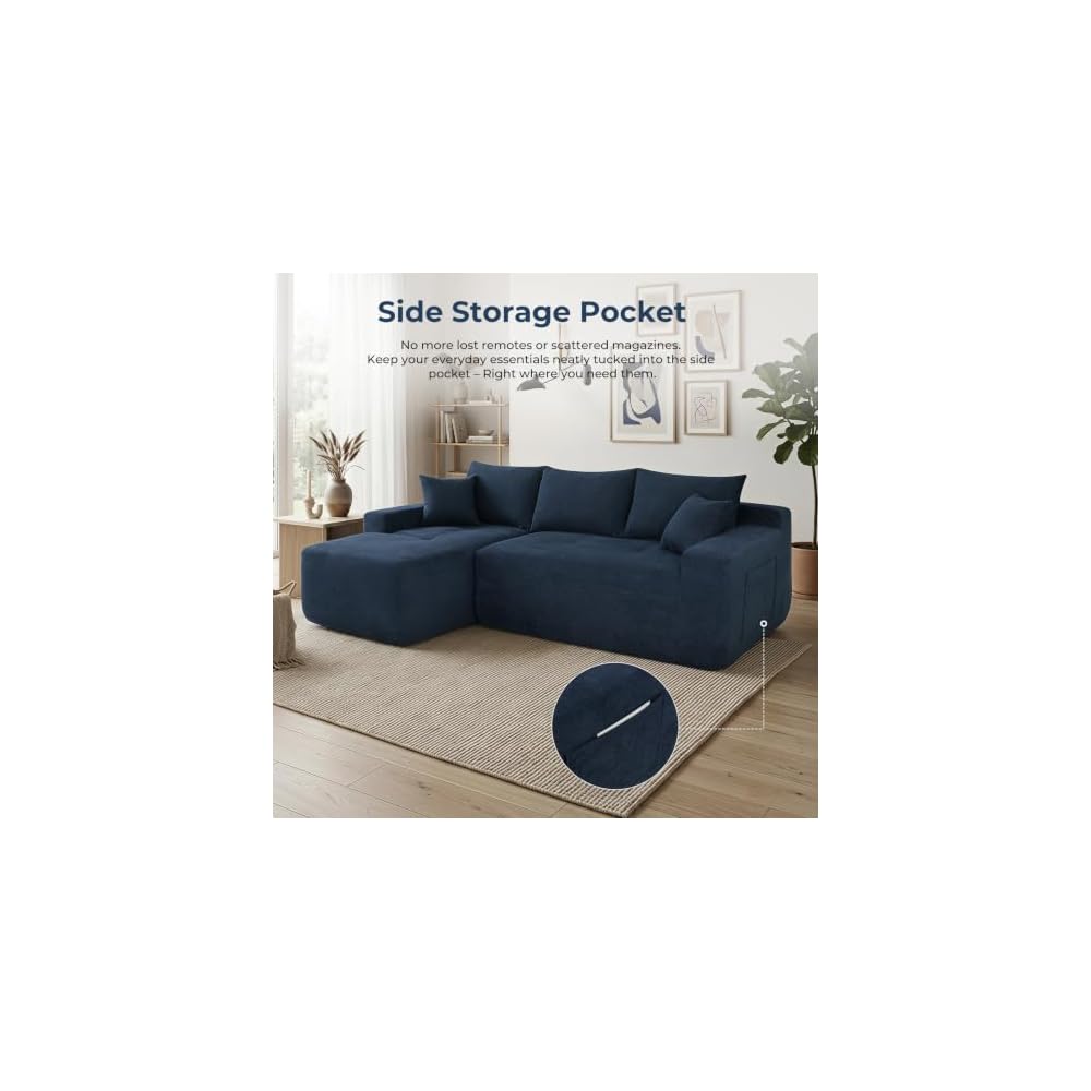 Skepphlay 85" L Shaped Sectional Sofa, Cotton Linen Boneless Couch