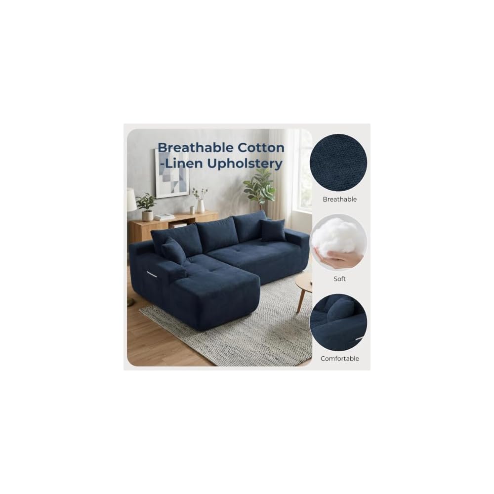 Skepphlay 85" L Shaped Sectional Sofa, Cotton Linen Boneless Couch