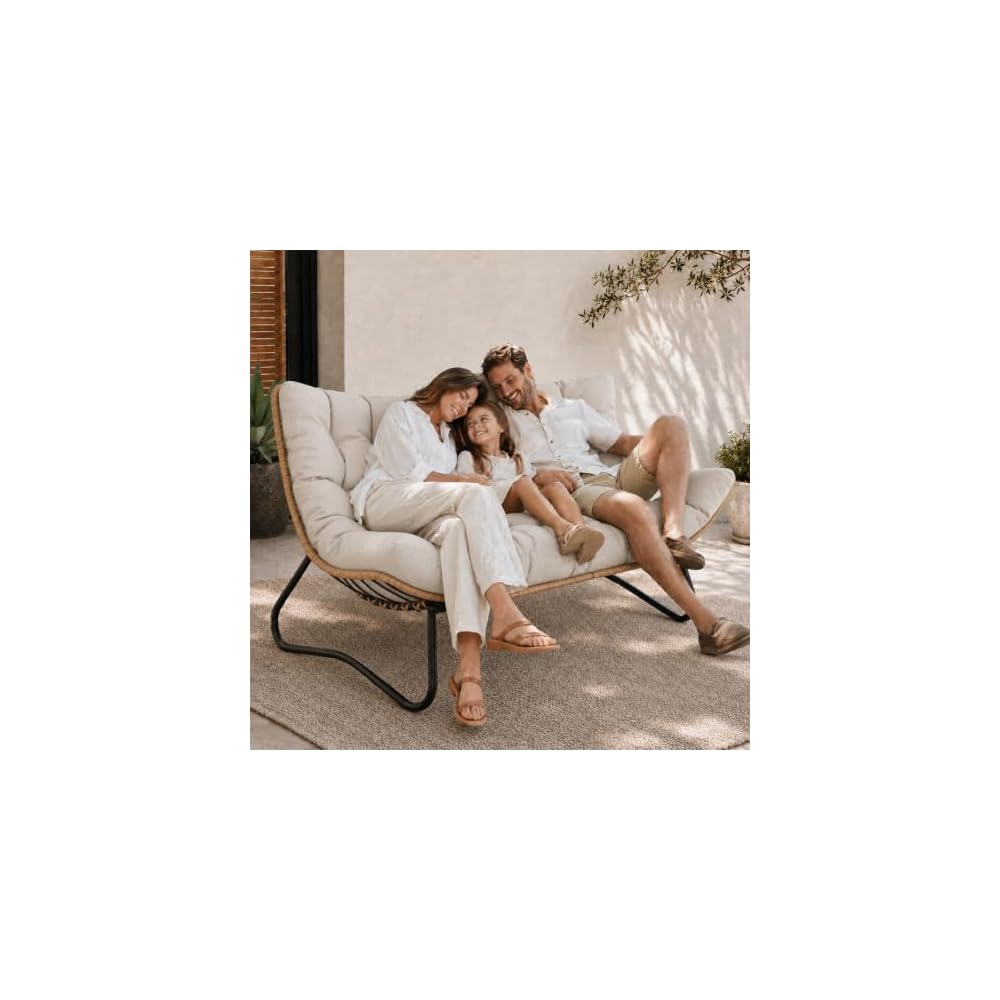SWITTE Outdoor Patio Loveseat, Double Papasan Chair with Cushion, Charcoal