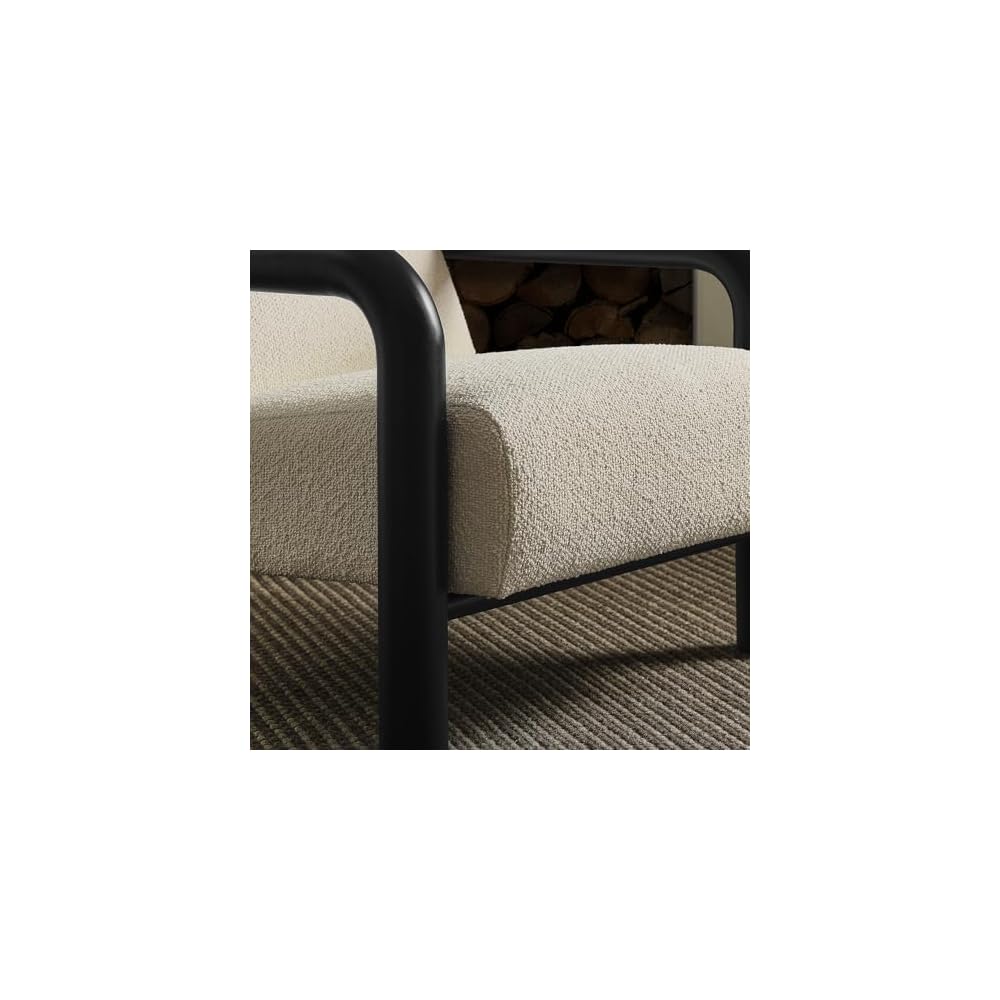 Modway Sereno Modern Boucle Fabric Accent Chair in Cream Black with Rounded Wood Armrests – Upholstered Lounge Chair for Living Room or Bedroom
