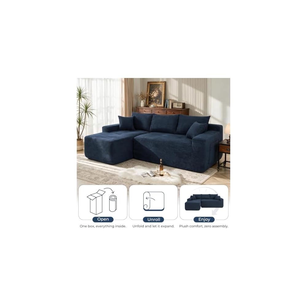 Skepphlay 85" L Shaped Sectional Sofa, Cotton Linen Boneless Couch