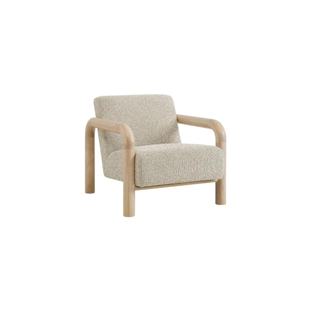 Modway Sereno Modern Boucle Fabric Accent Chair in Cream Black with Rounded Wood Armrests – Upholstered Lounge Chair for Living Room or Bedroom