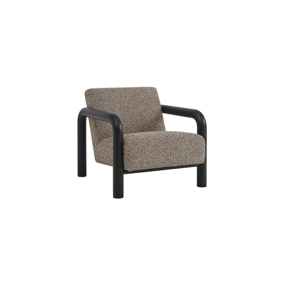 Modway Sereno Modern Boucle Fabric Accent Chair in Cream Black with Rounded Wood Armrests – Upholstered Lounge Chair for Living Room or Bedroom