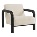 Modway Sereno Modern Boucle Fabric Accent Chair in Cream Black with Rounded Wood Armrests – Upholstered Lounge Chair for Living Room or Bedroom