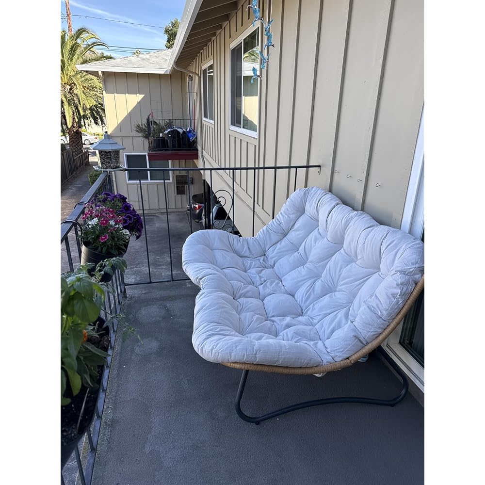 SWITTE Outdoor Patio Loveseat, Double Papasan Chair with Cushion, Charcoal