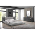 Pemberly Row Eastern King Platform Bed, 102x96 in, Polyester Upholstered, Gray Wash Veneer Finish, Built-in Nightstands, Slatted Frame, Modern Bedroom Furniture