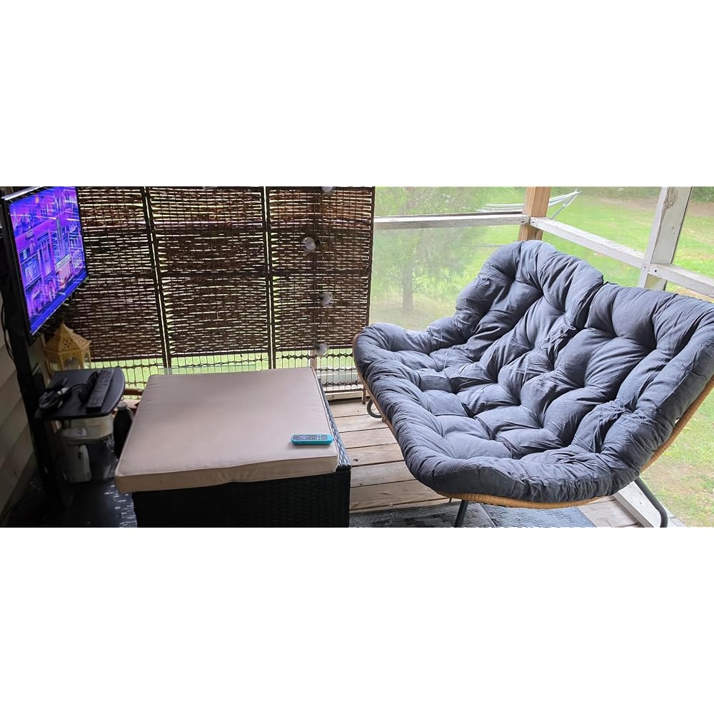 SWITTE Outdoor Patio Loveseat, Double Papasan Chair with Cushion, Charcoal