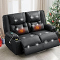 HRVEOCEI Black Leather Loveseat Recliner with Massage/Heat, Recliner Couch