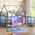 VIAGDO Twin Loft Bed with Desk and Storage for Kids, Metal Low Loft Bed Twin with 9 Drawers, 3-Tier Shelves, Led Lights, Safety Guardrail, No Box Spring Needed,Grey