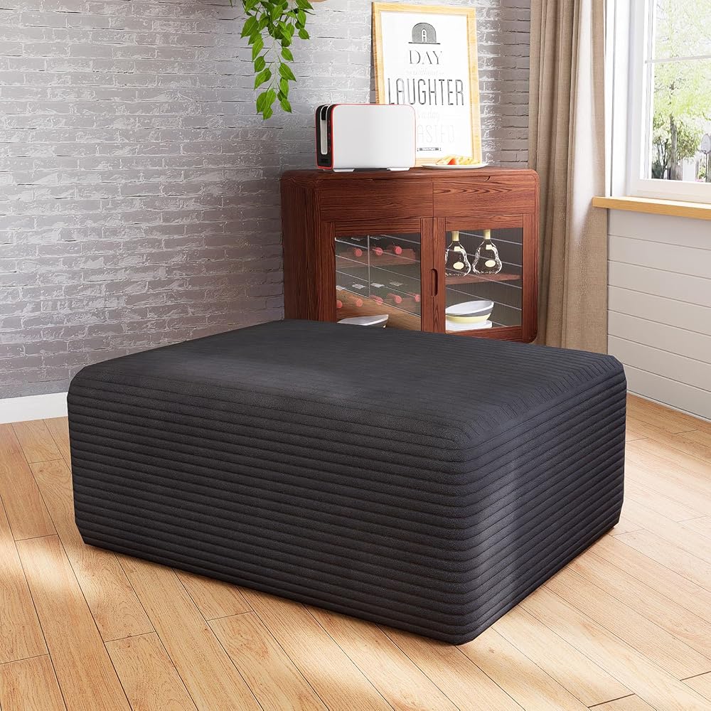39" Oversized Boneless Foot Stool, Square Frameless Ottoman Coffee Table for Cloud Couch, Soft Corduroy, Poofy Memory Foam, Rapid Expansion Within 12–24 Hours for Living Room/Sofa/Bedroom (Black)