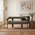 Merax 53.25" Round Armrest Loveseat with Boucle Fabric & Solid Rubberwood Frame, Curved 2-Seater Accent Sofa for Small Apartment, Living Room, Green+Brown