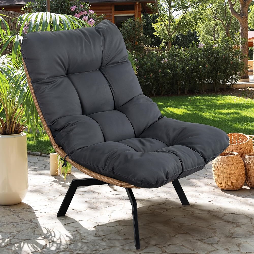 SWITTE Outdoor Patio Loveseat, Double Papasan Chair with Cushion, Charcoal
