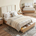Queen Upholstered Storage Platform Bed, Vertical Channel Tufted Headboard